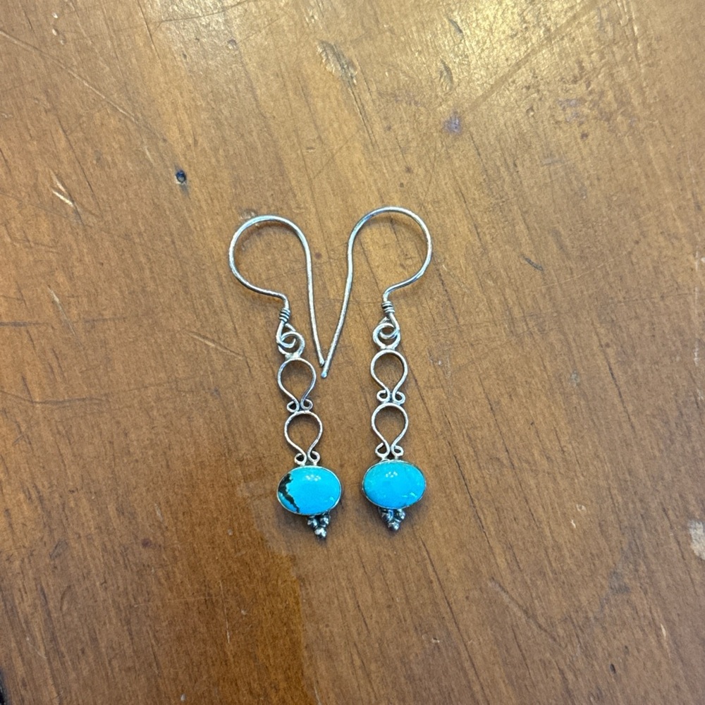 Intricate Silver and Turquoise Drop Earrings